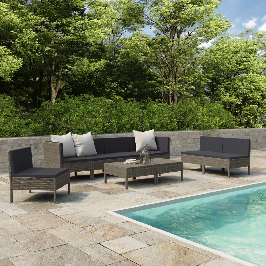 Image of 9 Piece Garden Lounge Set with Cushions Poly Rattan Gray