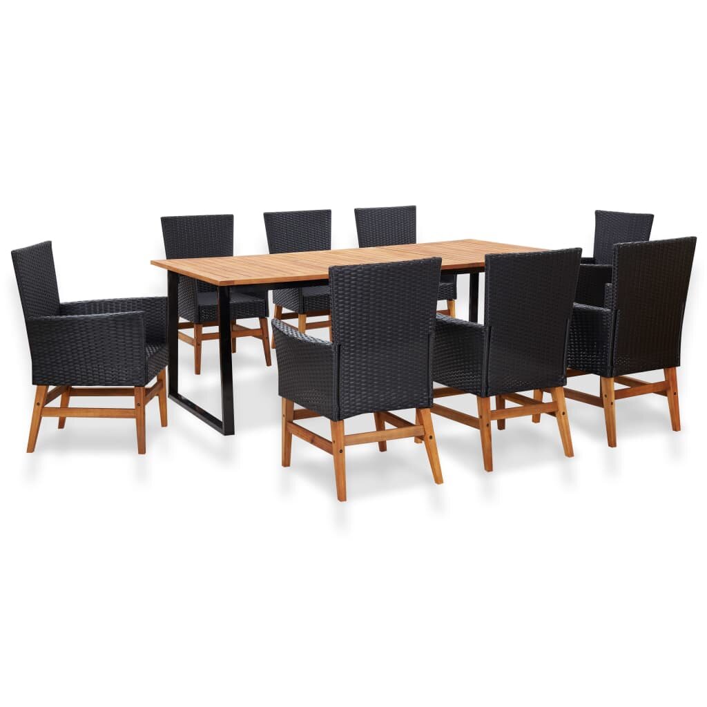 Image of 9 Piece Outdoor Dining Set Poly Rattan and Acacia Wood Black