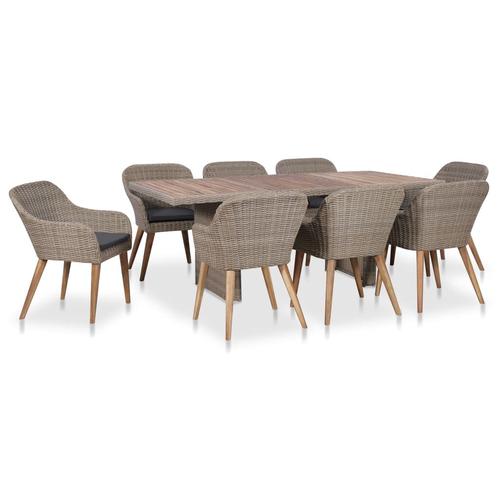 Image of 9 Piece Outdoor Dining Set with Cushions Poly Rattan