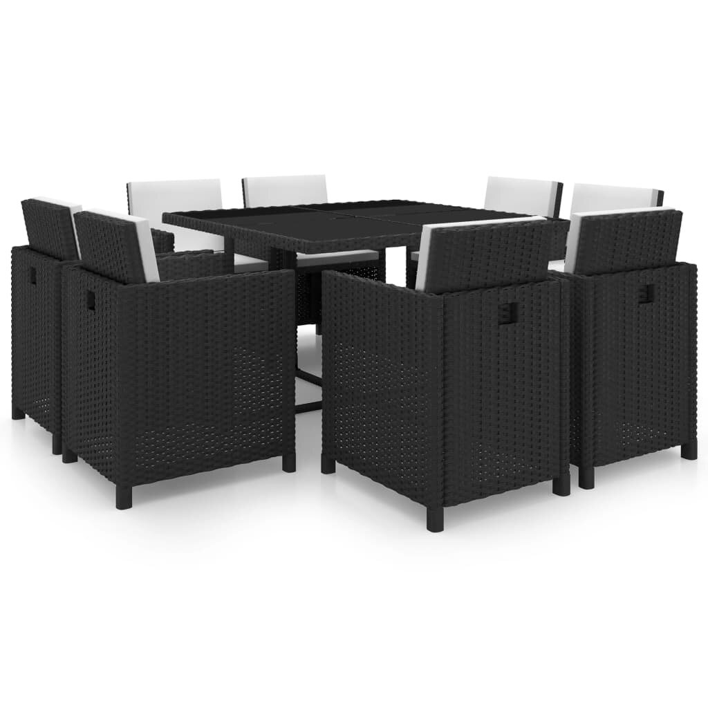 Image of 9 Piece Outdoor Dining Set with Cushions Poly Rattan Black