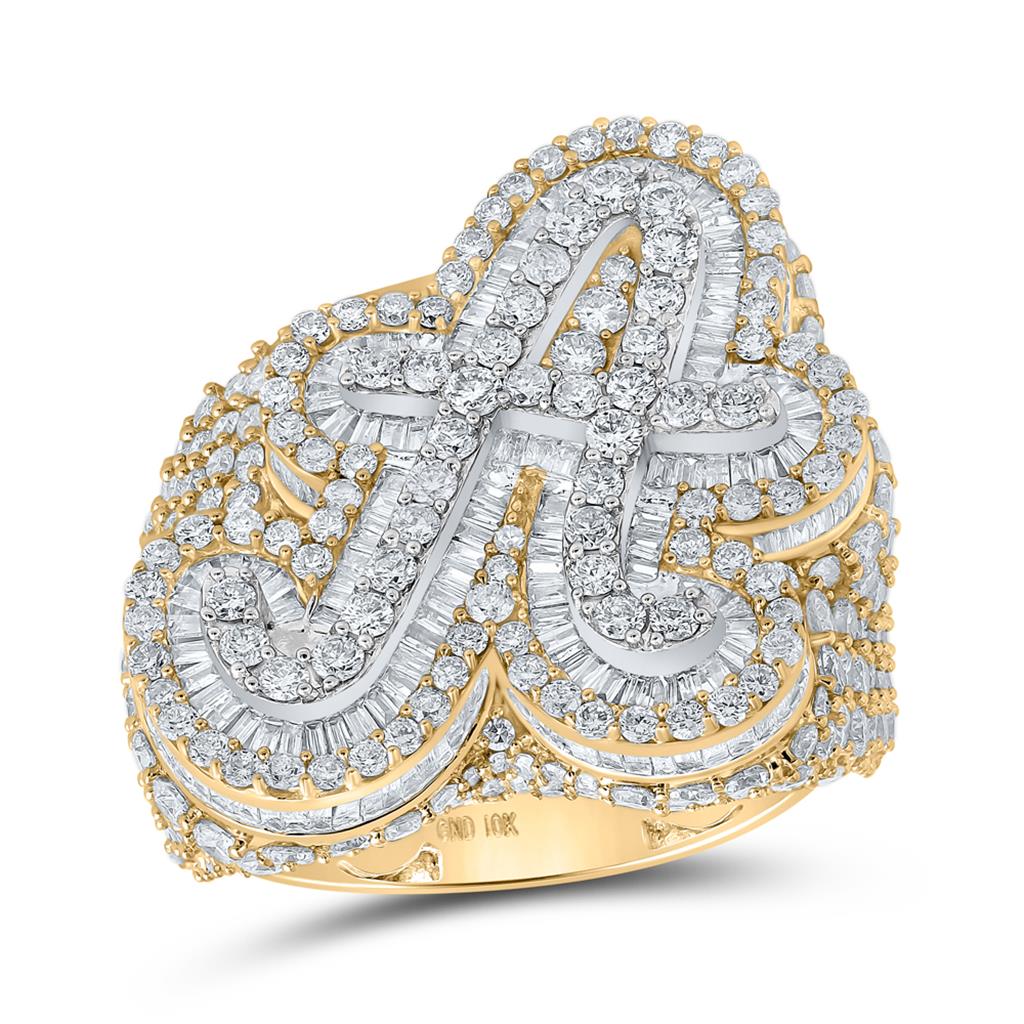 Image of A-Z Initial Cursive Baguette Diamond Ring 10K Yellow Gold ID 41883018657985