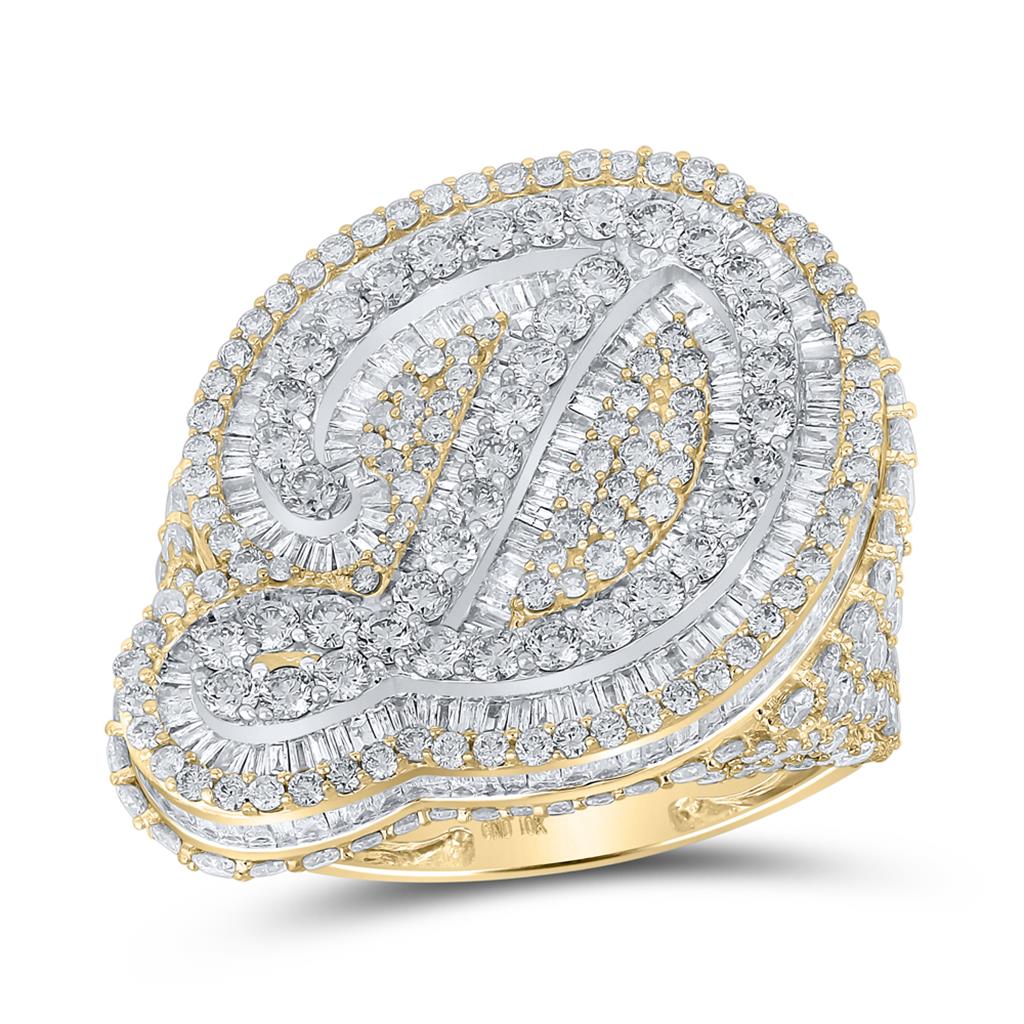 Image of A-Z Initial Cursive Baguette Diamond Ring 10K Yellow Gold ID 41883018756289