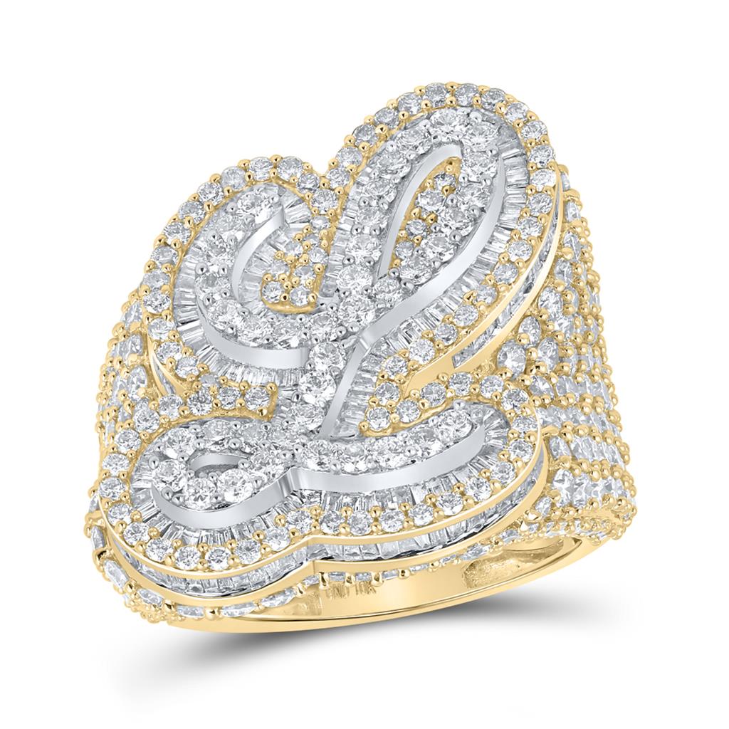 Image of A-Z Initial Cursive Baguette Diamond Ring 10K Yellow Gold ID 41883019018433