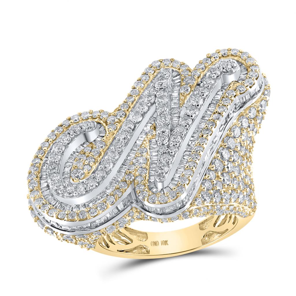 Image of A-Z Initial Cursive Baguette Diamond Ring 10K Yellow Gold ID 41883019083969