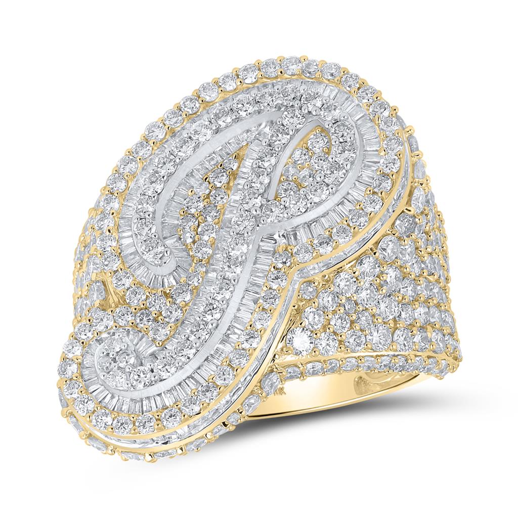 Image of A-Z Initial Cursive Baguette Diamond Ring 10K Yellow Gold ID 41883019149505