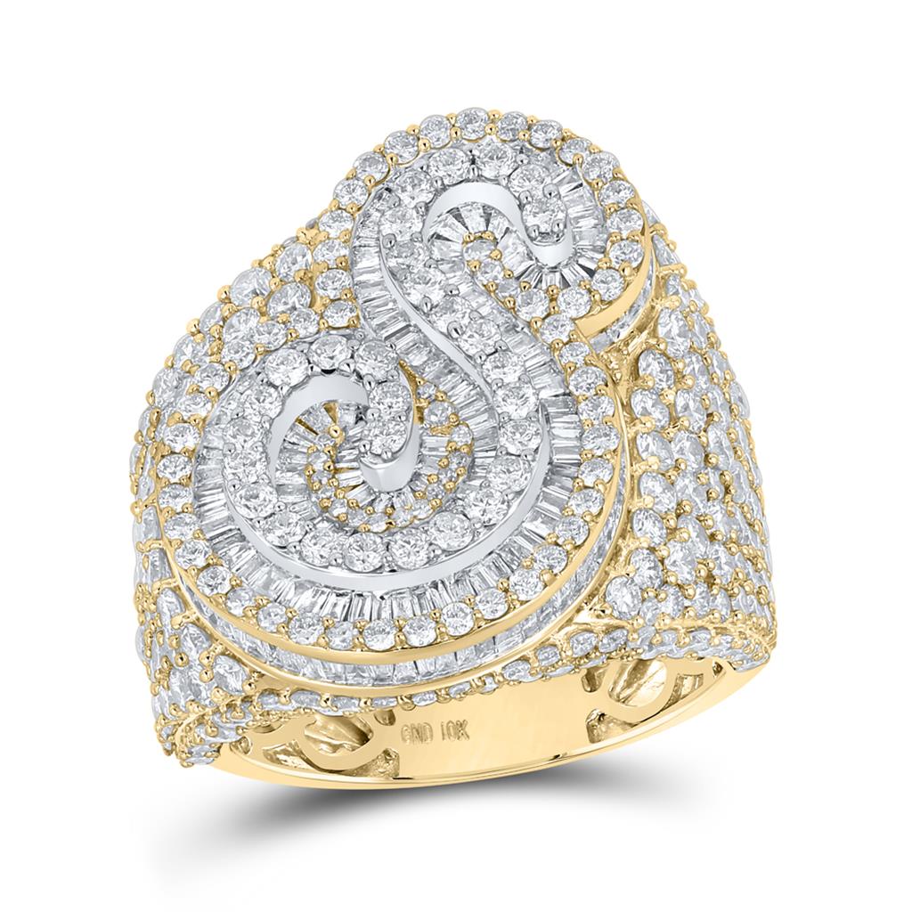 Image of A-Z Initial Cursive Baguette Diamond Ring 10K Yellow Gold ID 41883019247809