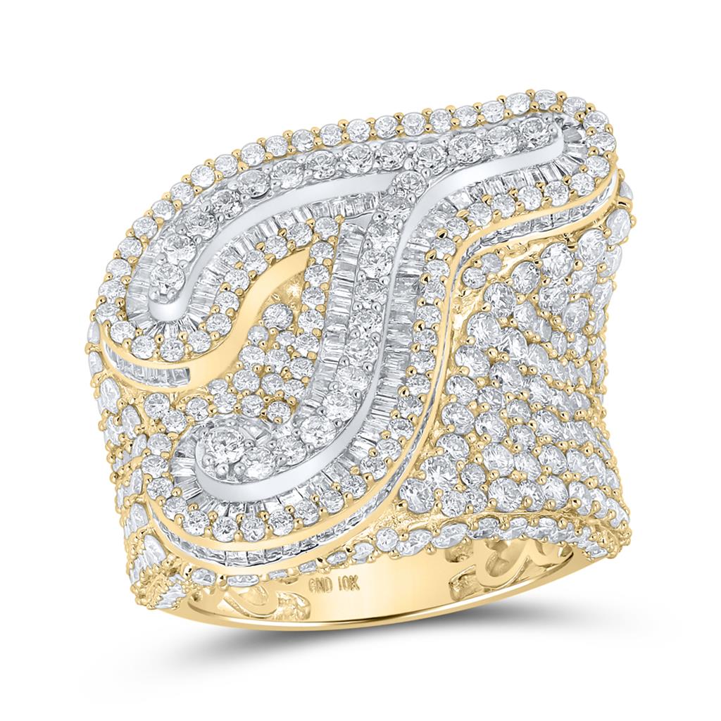 Image of A-Z Initial Cursive Baguette Diamond Ring 10K Yellow Gold ID 41883019280577