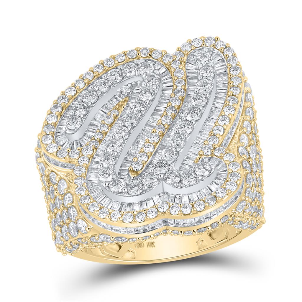 Image of A-Z Initial Cursive Baguette Diamond Ring 10K Yellow Gold ID 41883019313345