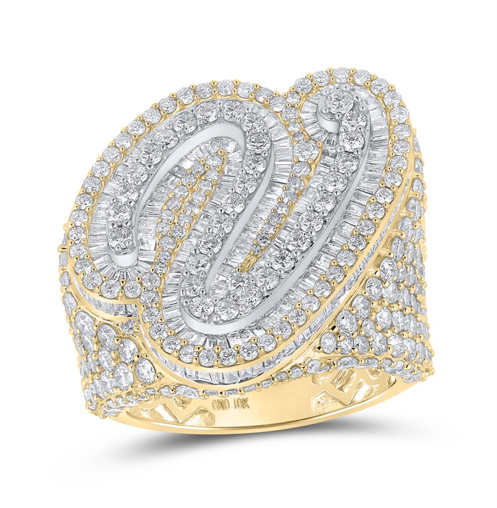 Image of A-Z Initial Cursive Baguette Diamond Ring 10K Yellow Gold ID 41883019346113