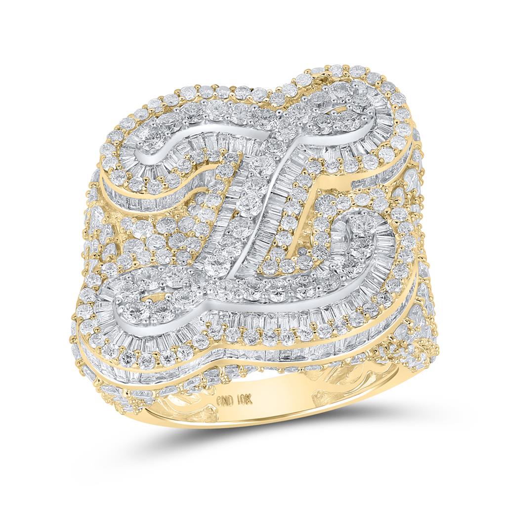Image of A-Z Initial Cursive Baguette Diamond Ring 10K Yellow Gold ID 41883019477185