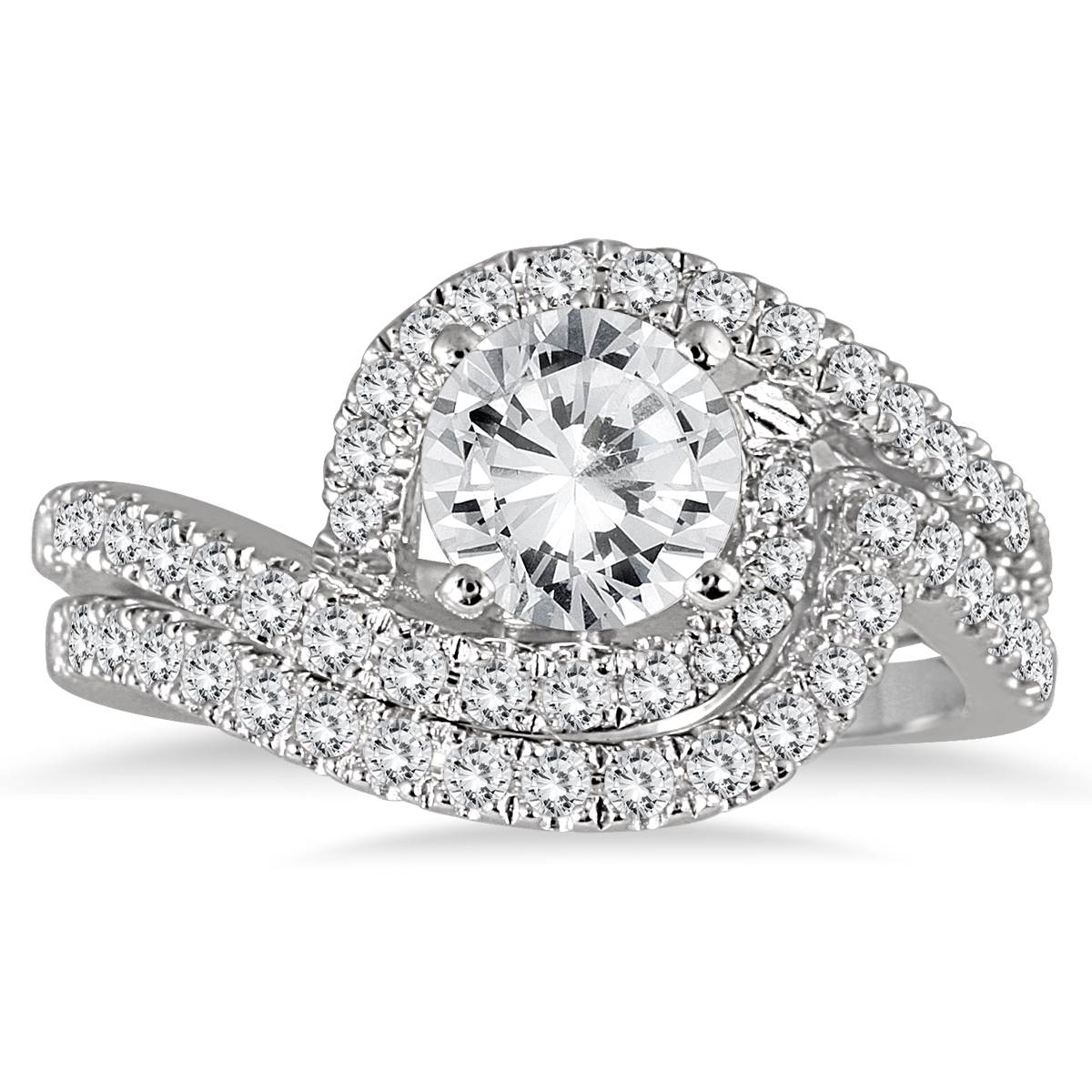 Image of AGS Certified 1 1/2 Carat TW Curved Diamond Bridal Set in 14K White Gold (I-J Color I2-I3 Clarity)