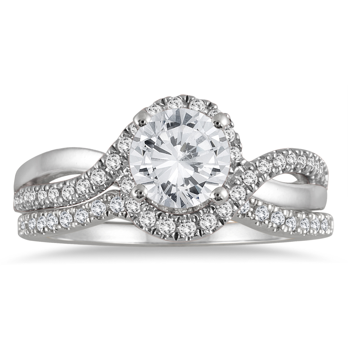 Image of AGS Certified 1 1/4 Carat TW Diamond Bridal Set in 14K White Gold (J-K Color I2-I3 Clarity)