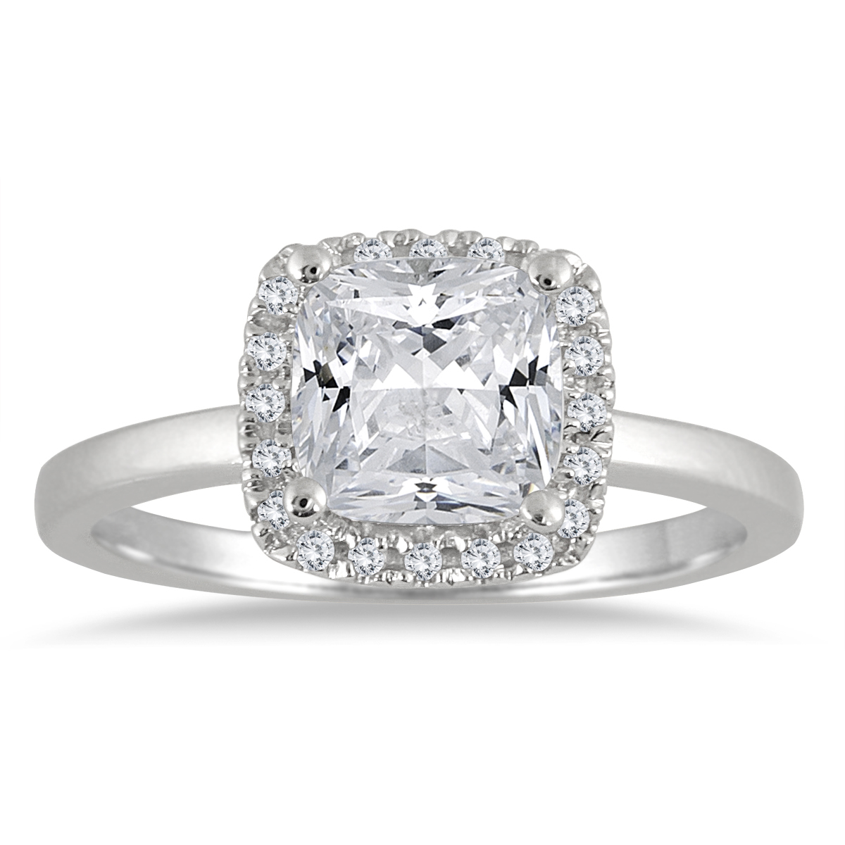 Image of AGS Certified 1 1/6 Carat TW Cushion Cut Diamond Halo Ring in 14K White Gold