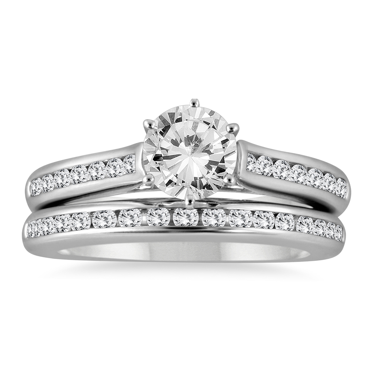 Image of AGS Certified 1 5/8 Carat Diamond Bridal Set in 14K White Gold (I-J Color I2-I3 Clarity)