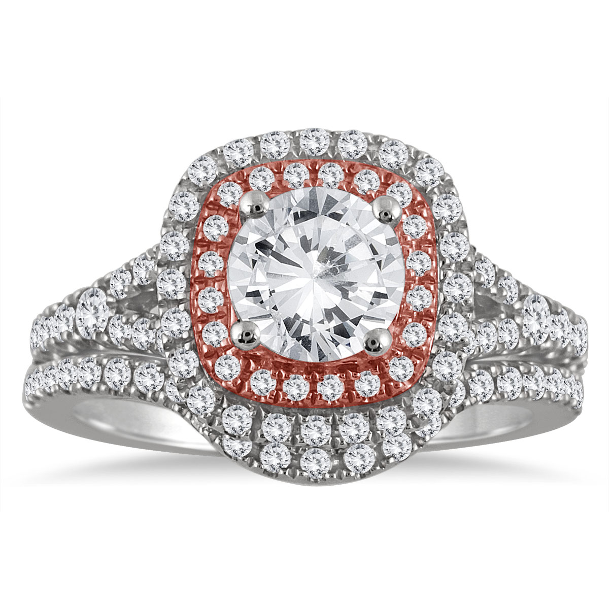 Image of AGS Certified 1 5/8 Carat TW Diamond Bridal Set in 14K Rose and White Gold (H-I Color I1-I2 Clarity)