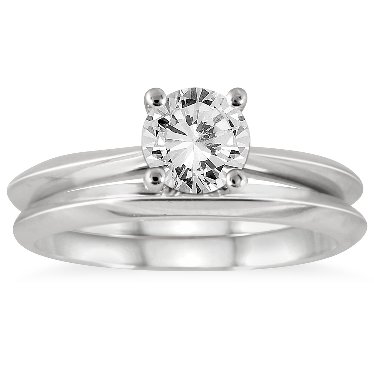 Image of AGS Certified 1 Carat Knife Edge Diamond Bridal Solitaire Set in 14K White Gold (H-I Color I1-I2 Clarity)