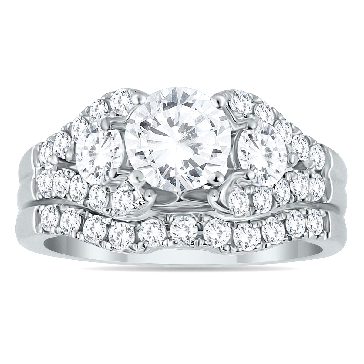 Image of AGS Certified 2 1/5 Carat Diamond Bridal Set in 14K White Gold (I-J Color I2-I3 Clarity)