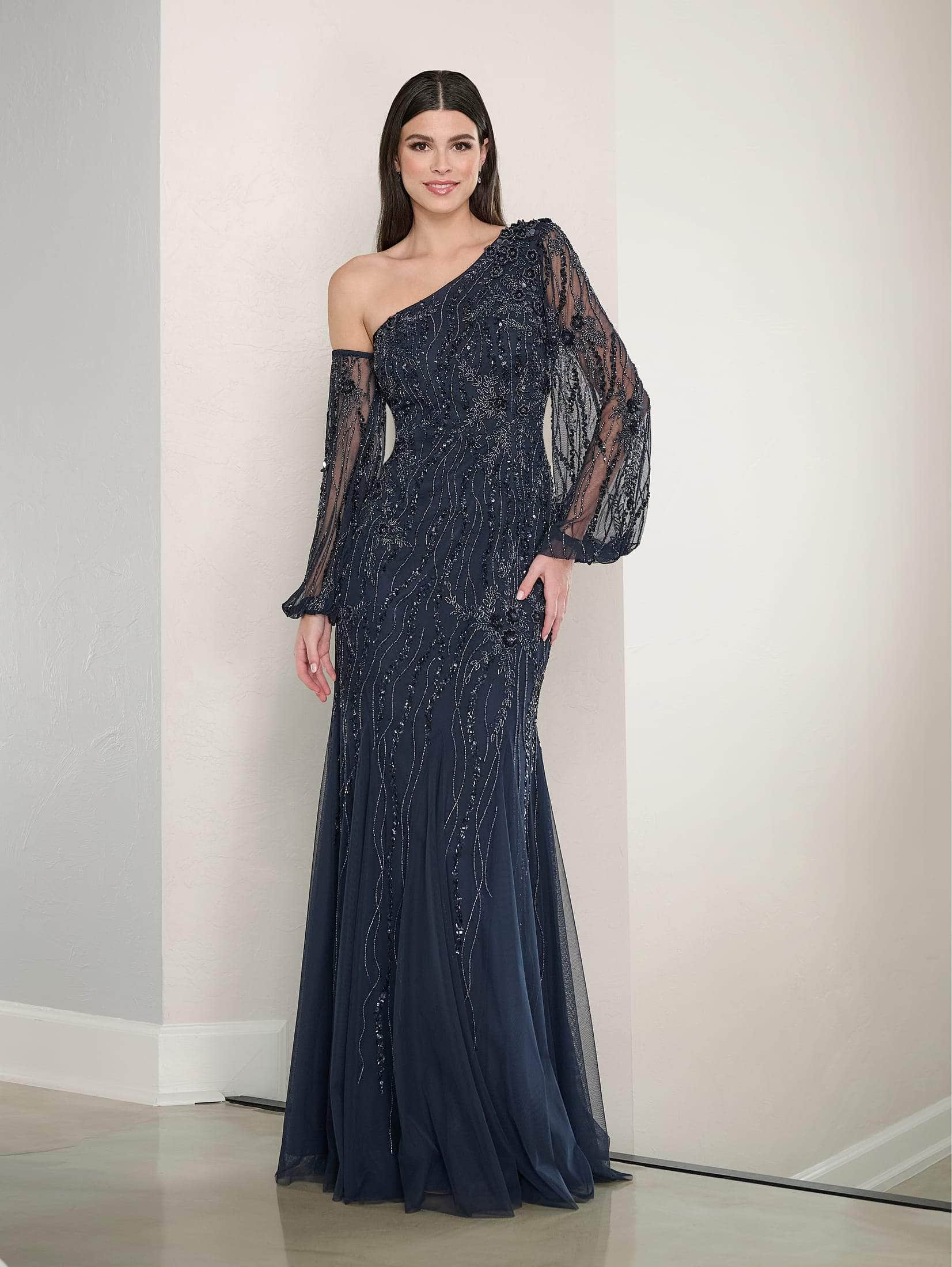 Image of Adrianna Papell Platinum 40464 - Asymmetrical Neck Long Dress