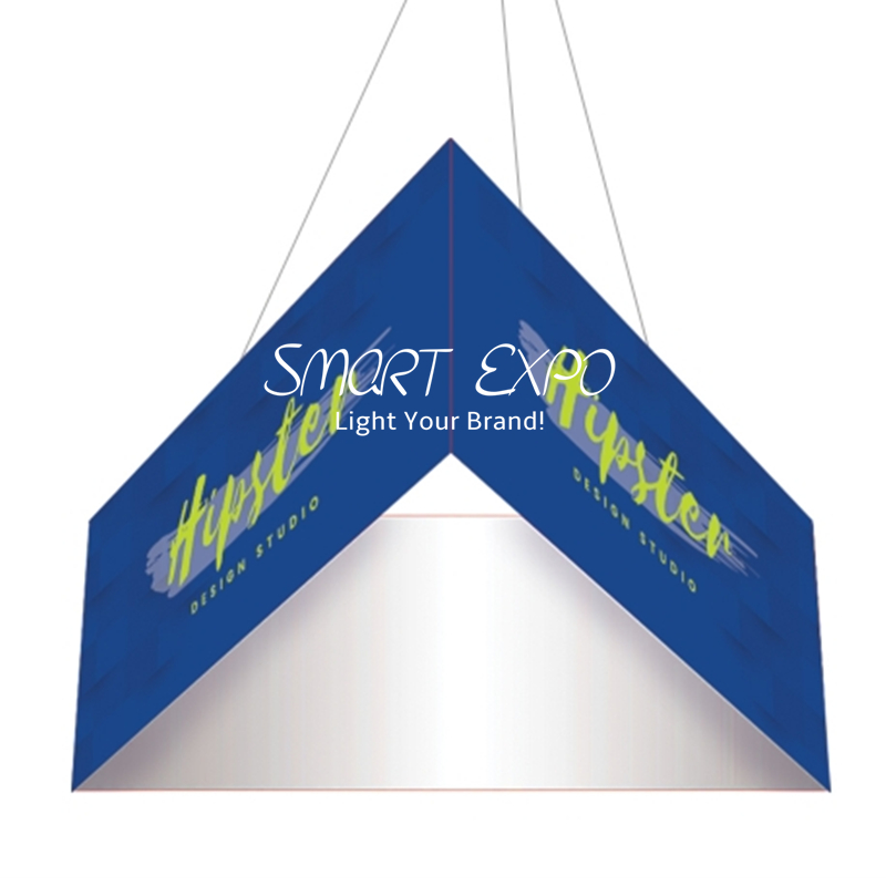 Image of Advertising Display 20ft(L)* 35ft(H) Triangular Fabric Tension Hanging Banner with Strong Aluminum Frame Custom Print Graphic Portable Bag