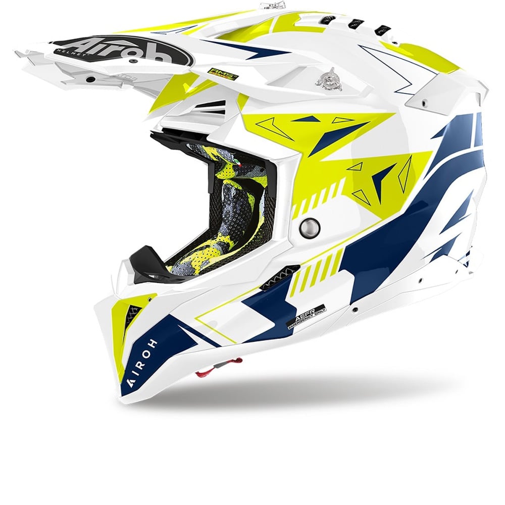 Image of Airoh Aviator 3 Spin Jaune Bleu Casque Cross Taille M