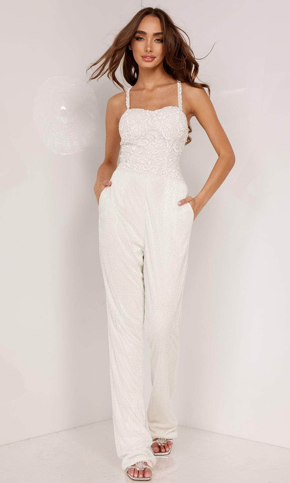 Image of Aleta Couture 1098 - Sleeveless Beaded Prom Jumpsuit