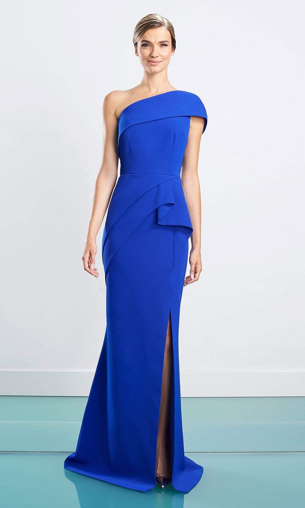 Image of Alexander by Daymor - 1463 Asymmetric Ruffled Waist Sheath Dress