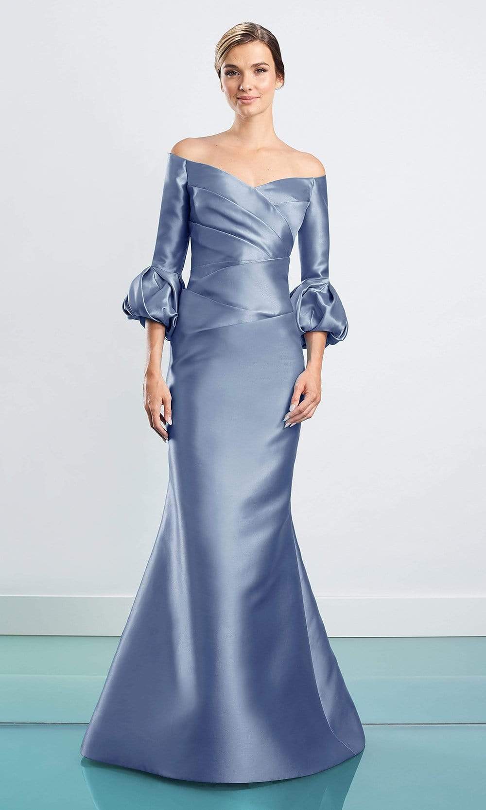 Image of Alexander by Daymor - 1465 Off Shoulder Faux Wrap Trumpet Gown