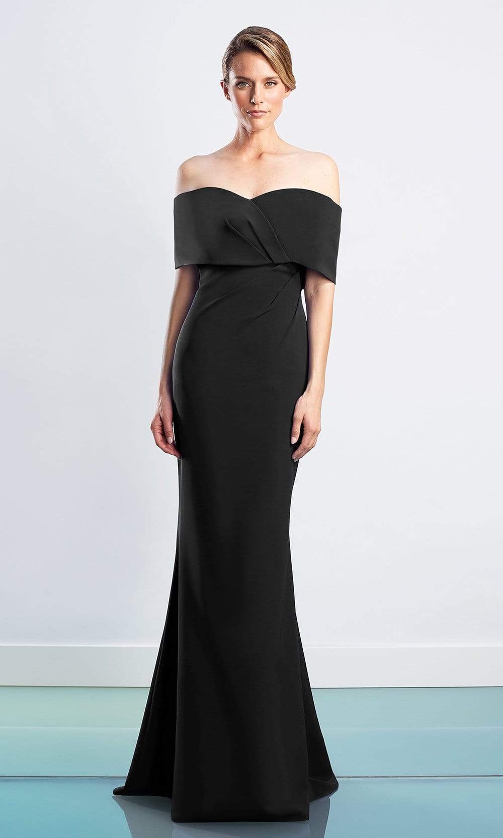 Image of Alexander by Daymor - 1471 Off Shoulder Buttons Back Sheath Dress