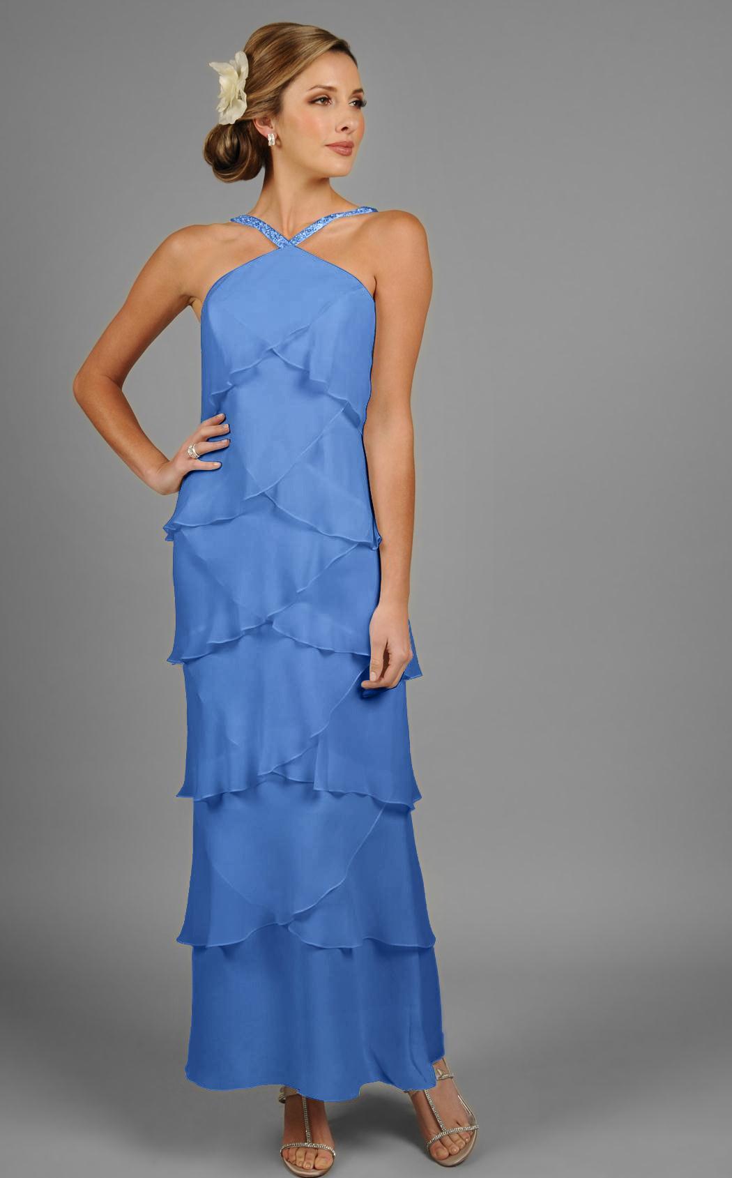 Image of Alexander by Daymor - 703451 Halter Jeweled Straps Tiered Evening Dress