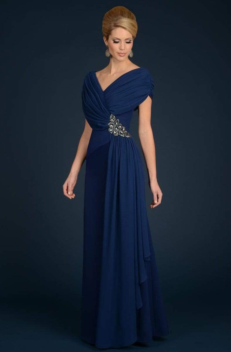 Image of Alexander by Daymor - Ruched V Neck A Line Long Gown 70102