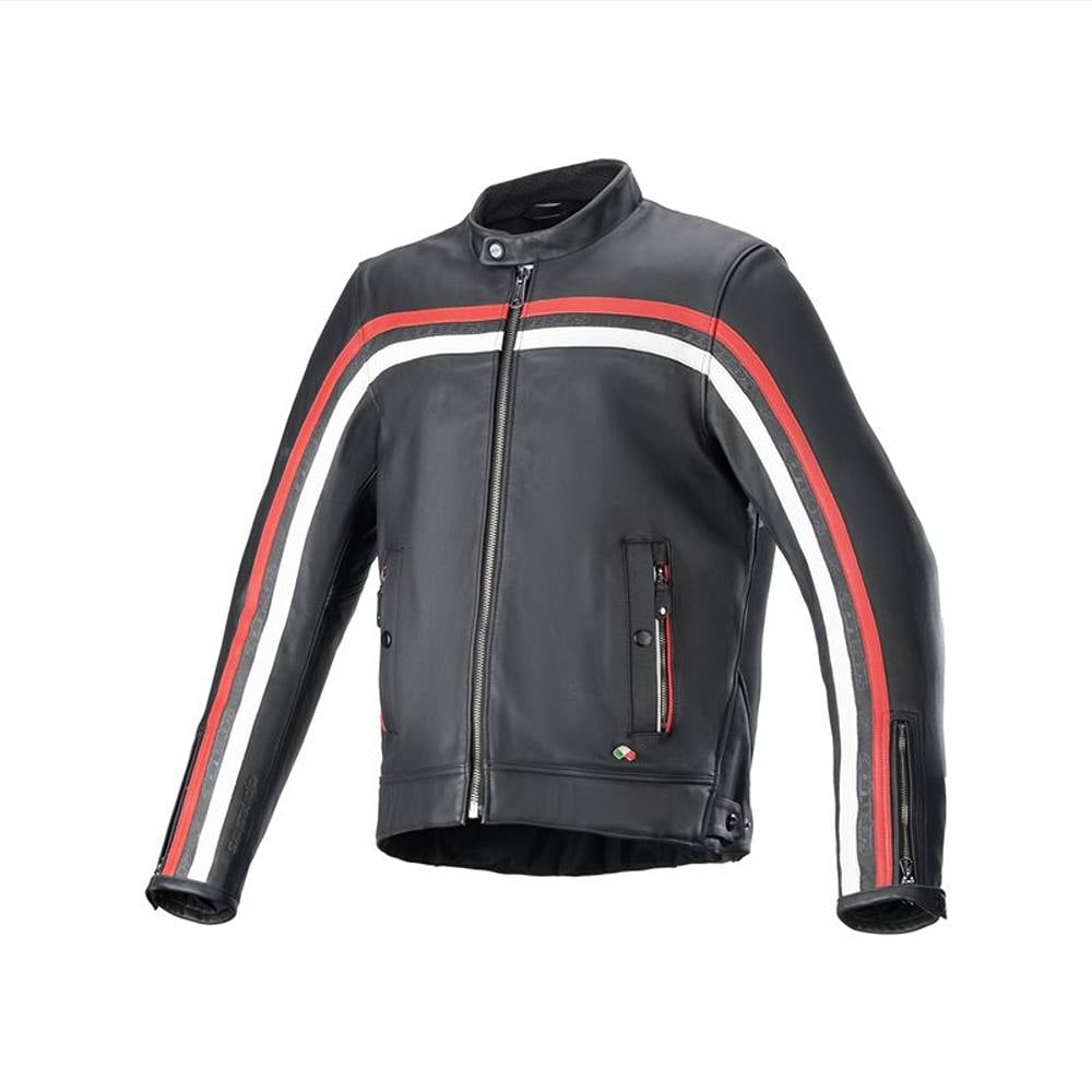 Image of Alpinestars Dyno Leather Jacket Black Ruby Red Ecru Größe 4XL