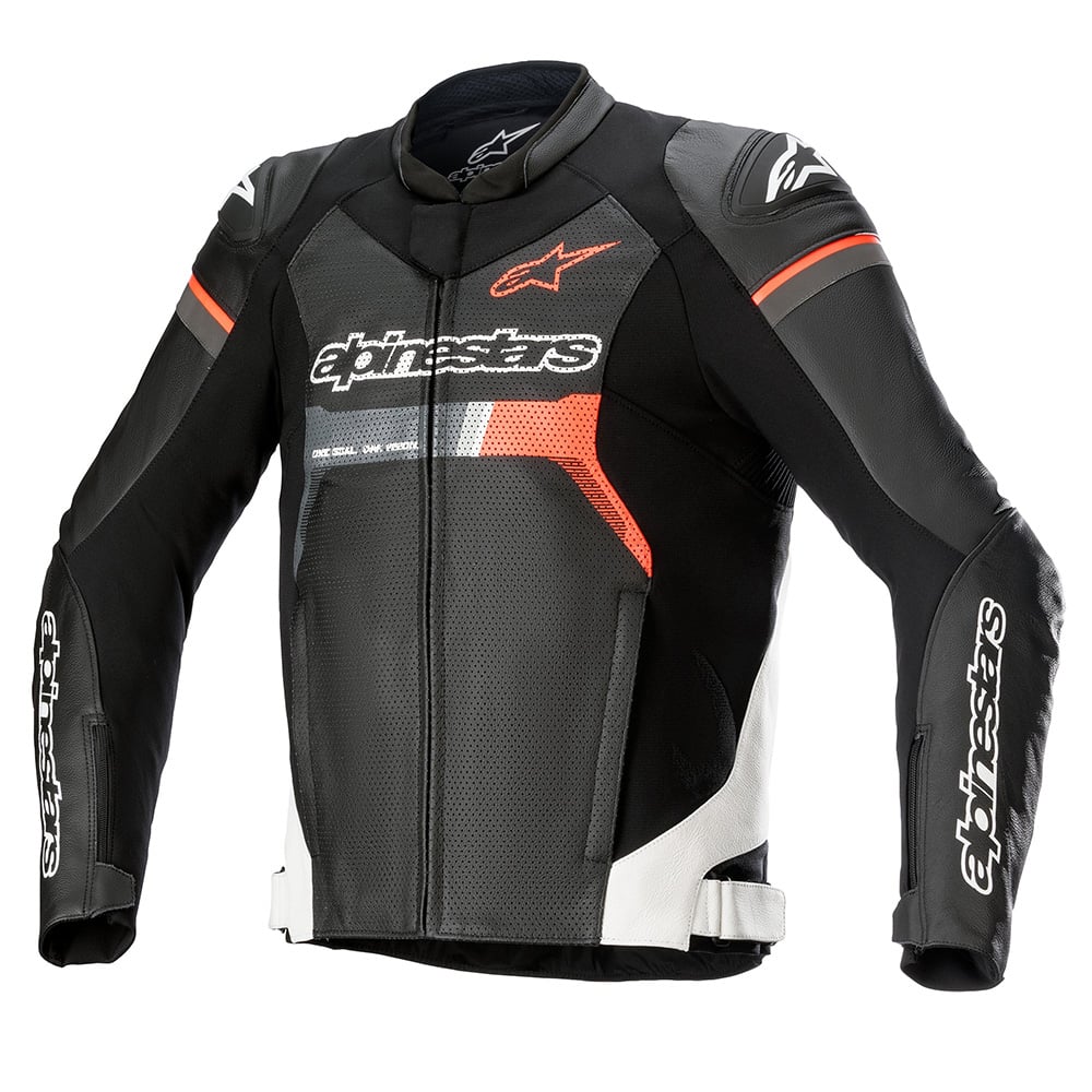 Image of Alpinestars GP Force Leather Airflow Schwarz Weiß Rot Fluo Jacke Größe 46