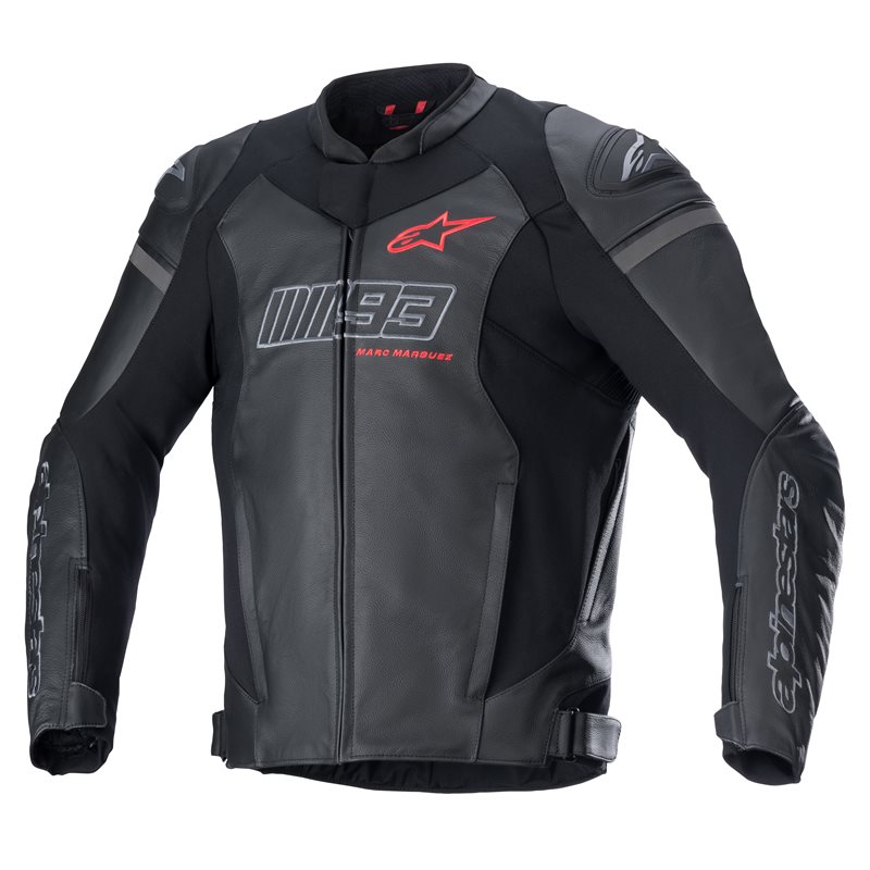 Image of Alpinestars MM93 Track Leather Schwarz Bright Rot Jacke Größe 48