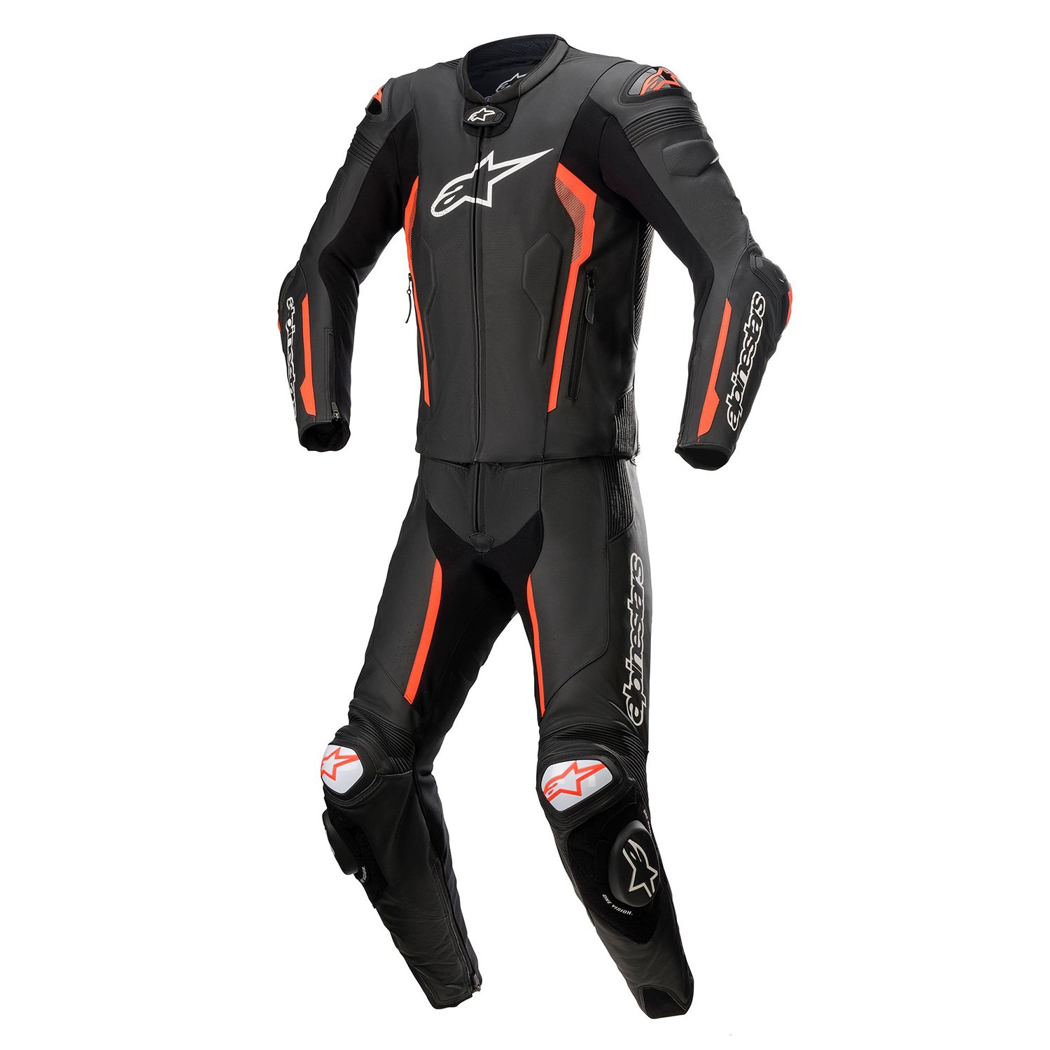 Image of Alpinestars Missile V2 2-Piece Leather Suit Black Red Fluo Taille 50