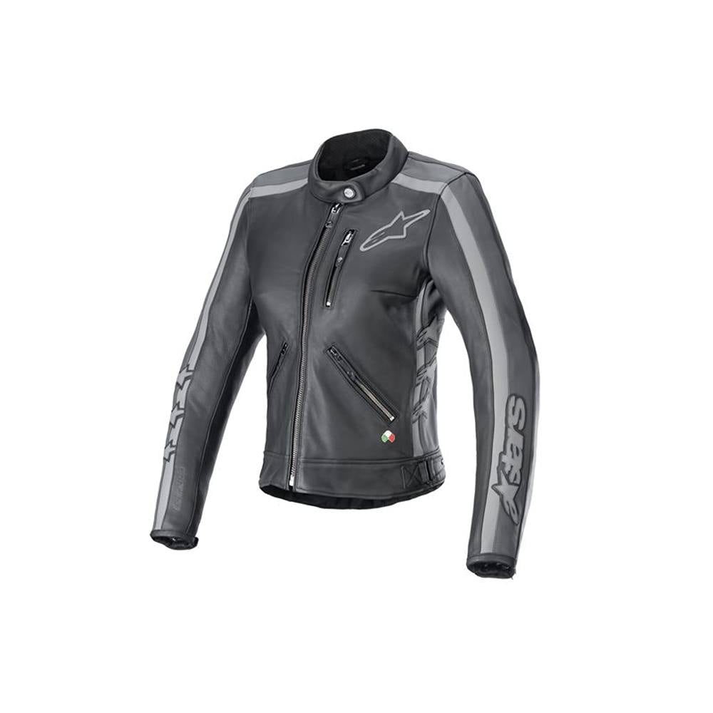 Image of Alpinestars Stella Dyno Leather Jacket Black Tar Gray Dark Gray Größe L