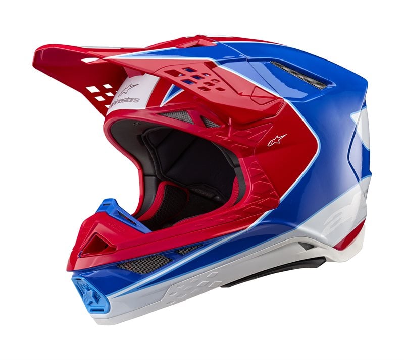 Image of Alpinestars Supertech S-M10 Aeon Helmet Ece 2206 Bright Red Blue Glossy Größe M