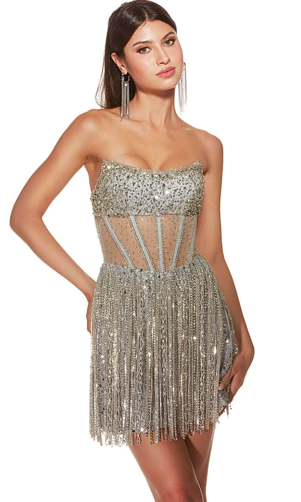 Image of Alyce Paris 4941 - Strapless Fringe Embellished Cocktail Dress