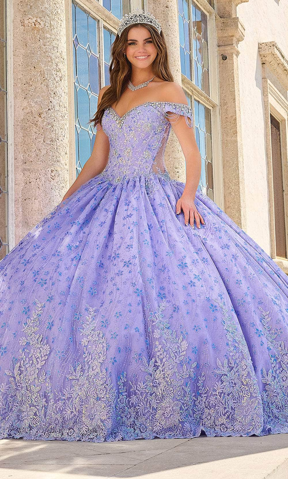 Image of Amarra 54220 - Off-Shoulder Floral Pattern Ballgown