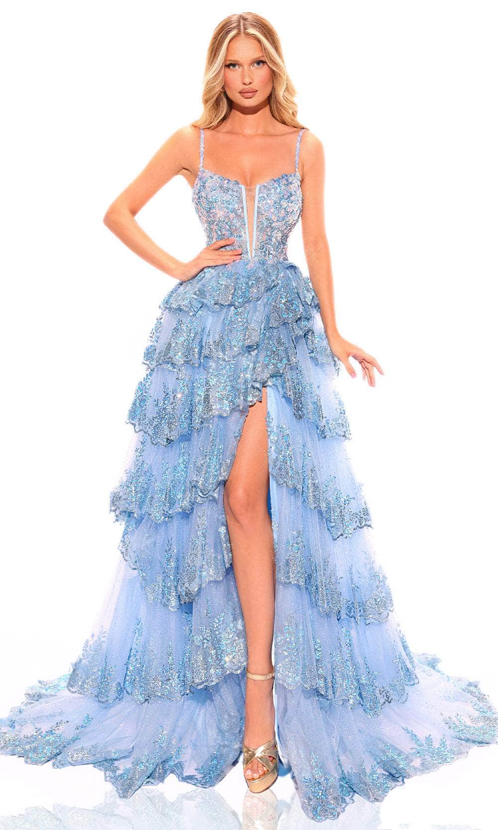 Image of Amarra 88745 - Scallop Tiered Prom Dress with Slit