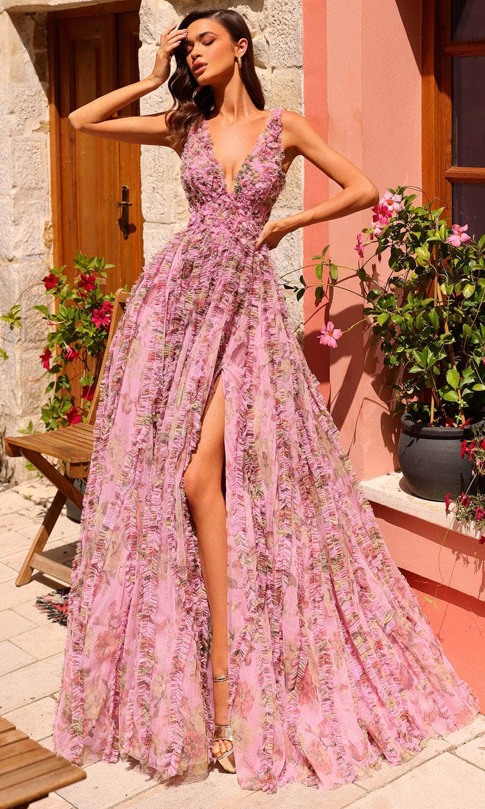 Image of Amarra 88824 - Sleeveless Floral A-Line Prom Dress