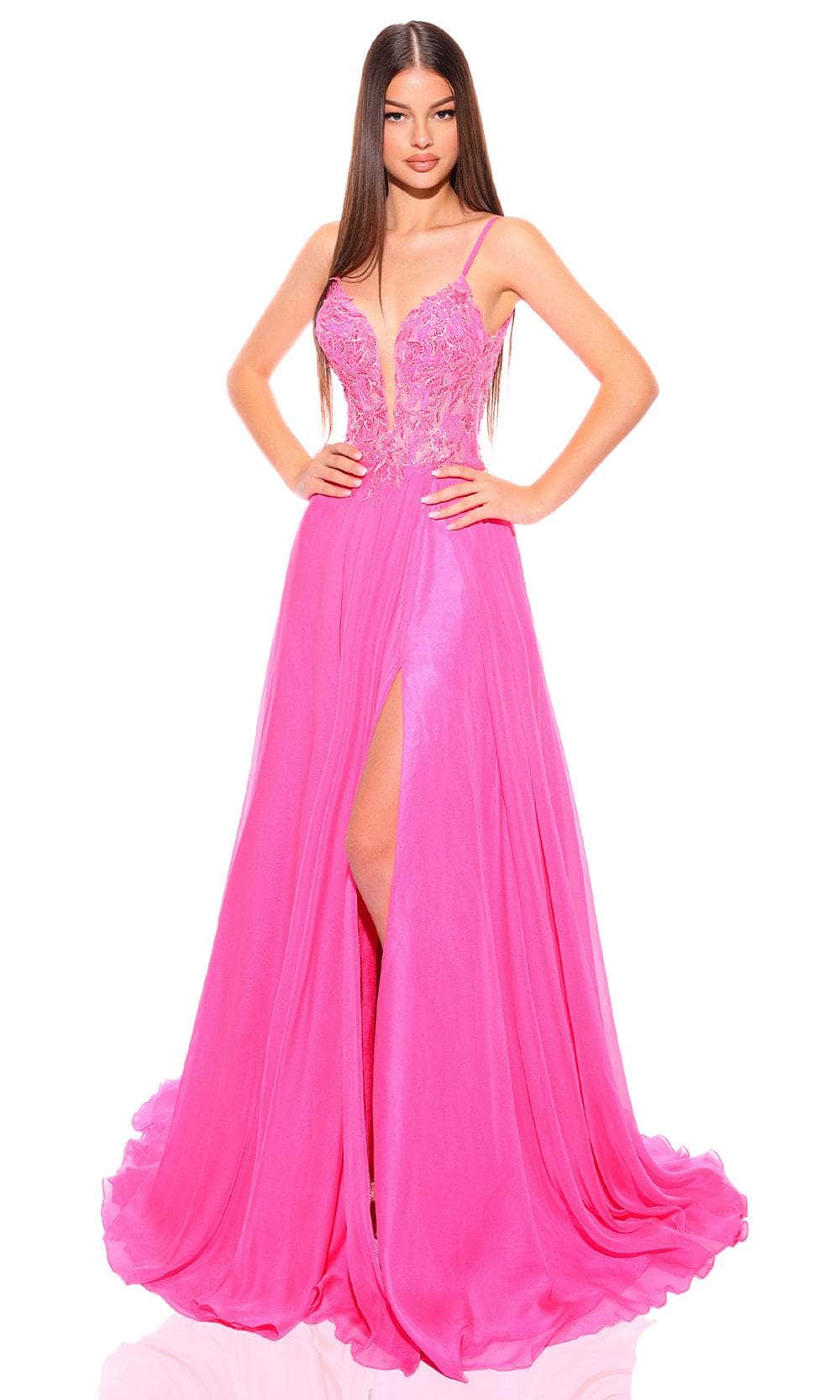 Image of Amarra 88834 - Lace Detailed Prom Dress with Slit