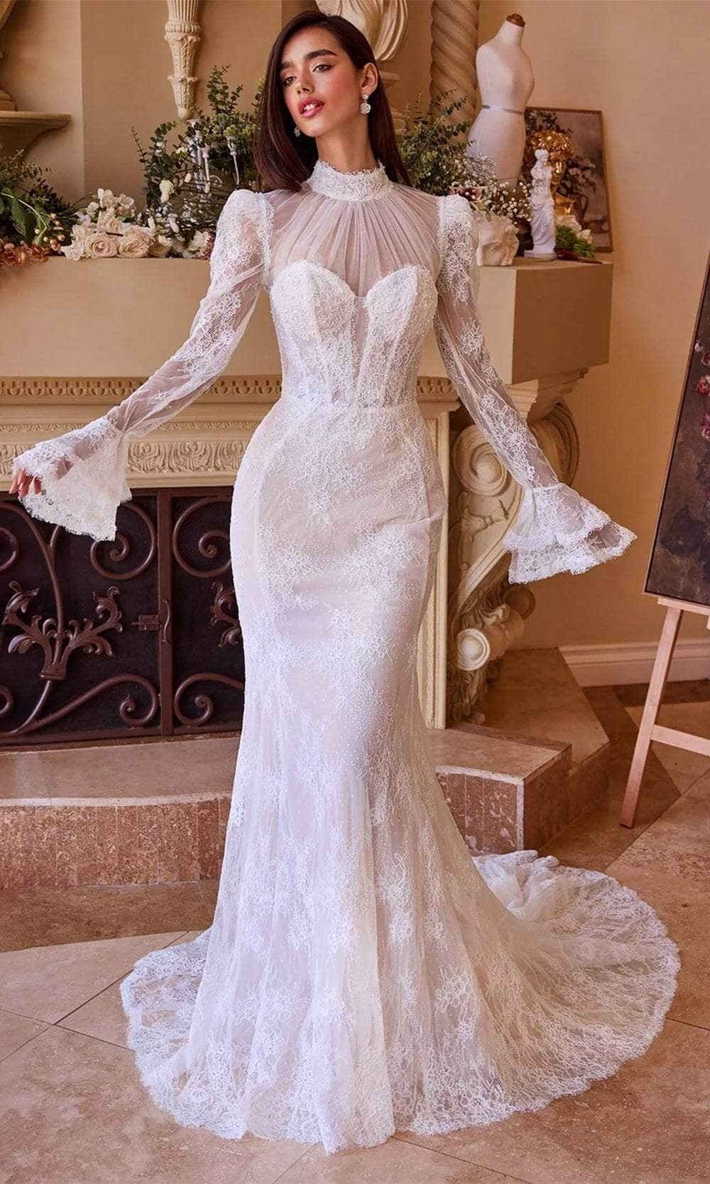 Image of Andrea and Leo WL042 - Bell Sleeve Mermaid Bridal Gown