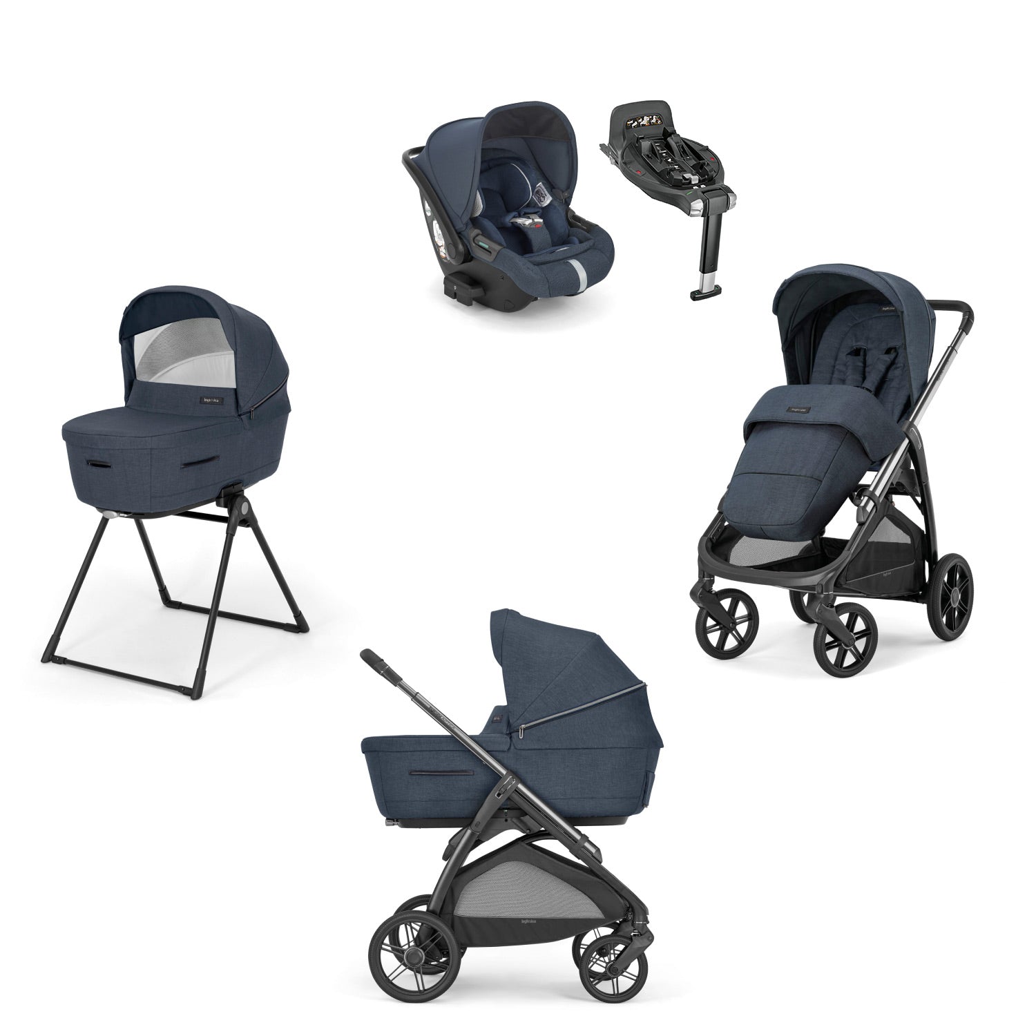 Image of Aptica System Resort Blue Chassis Color Litio car Seat Darwin Infant Recline and 360° I-size Base
