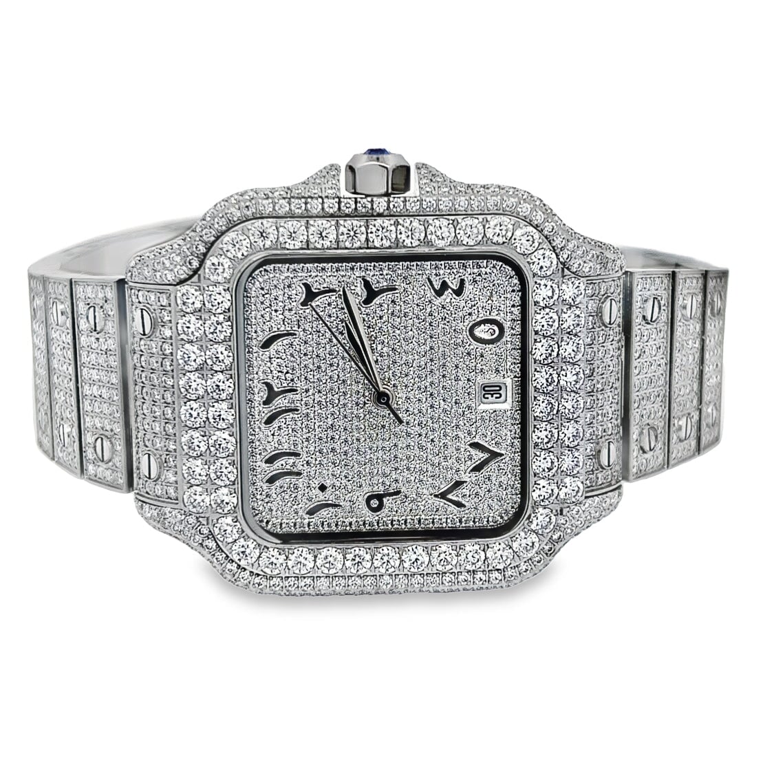 Image of Arabic Dial Moissanite VVS Square Steel Iced Out Watch ID 47972832870593