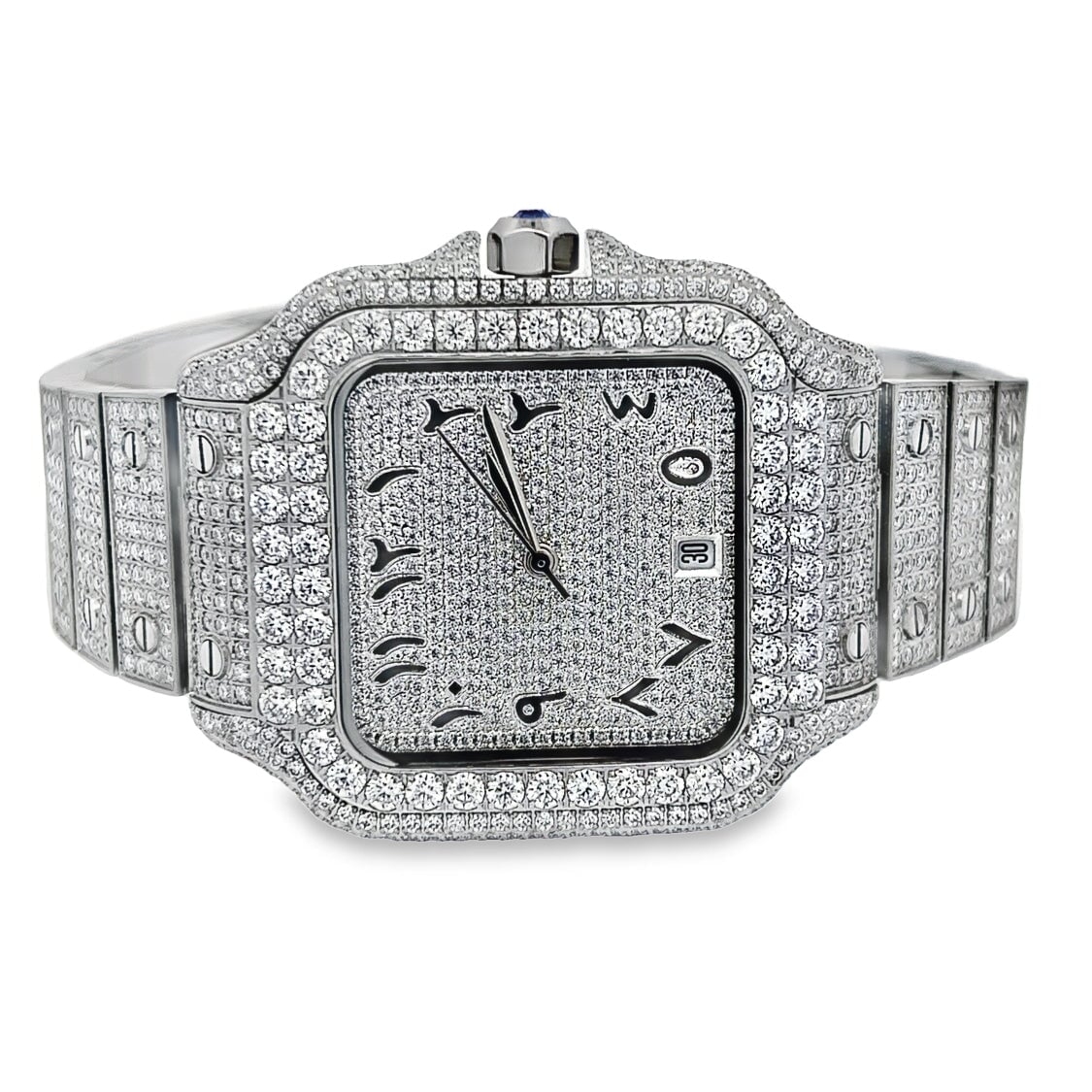 Image of Arabic Dial Moissanite VVS Square Steel Iced Out Watch ID 47972832903361