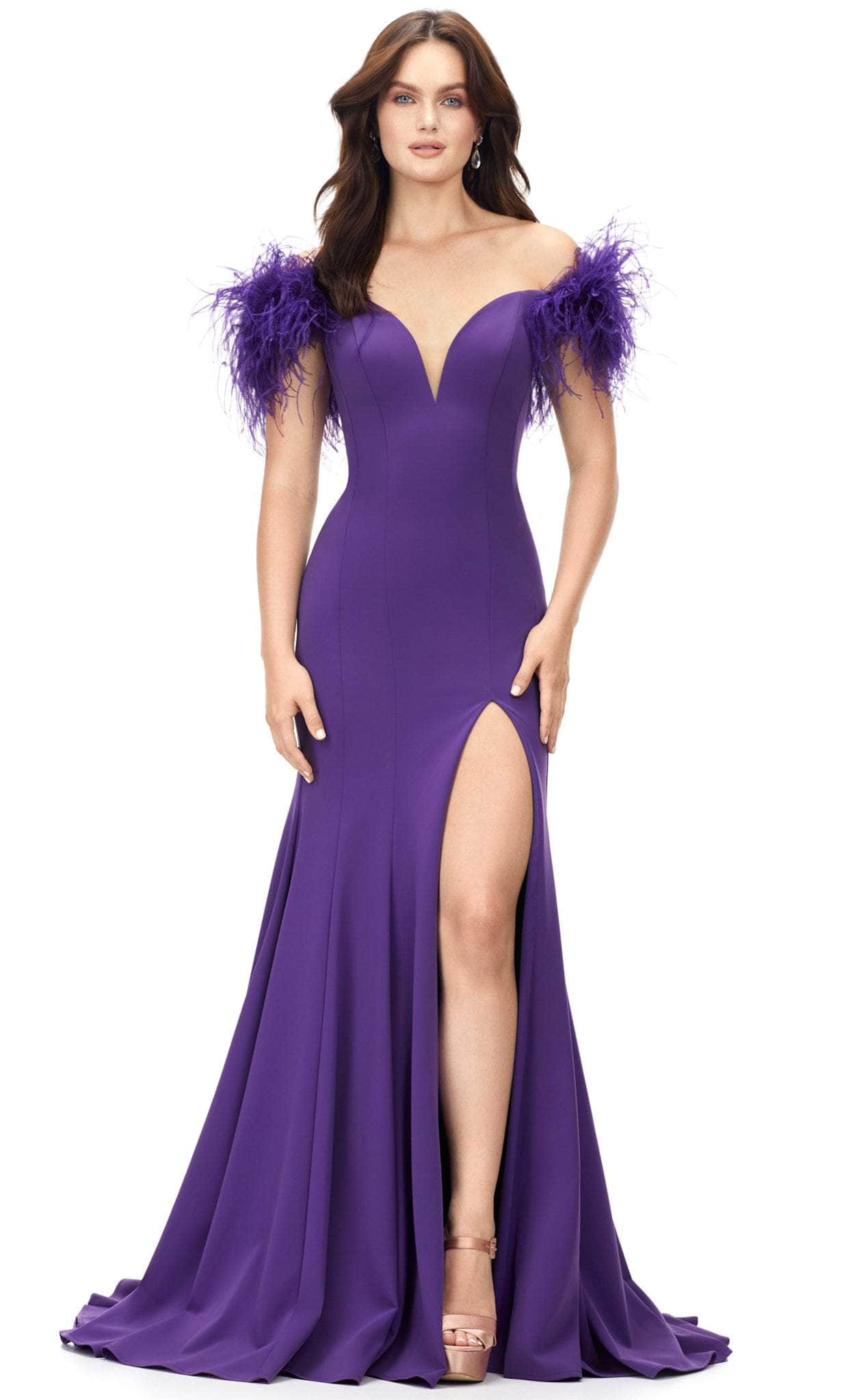 Image of Ashley Lauren 11101 - Feathered Sleeve Mermaid Evening Gown