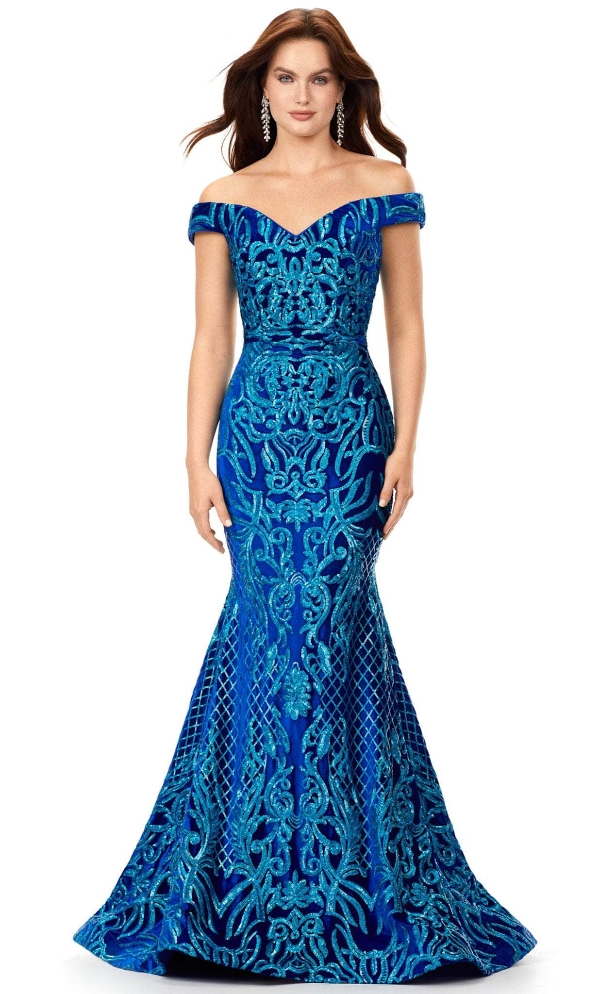 Image of Ashley Lauren 11330 - Velvet Off Shoulder Evening Gown