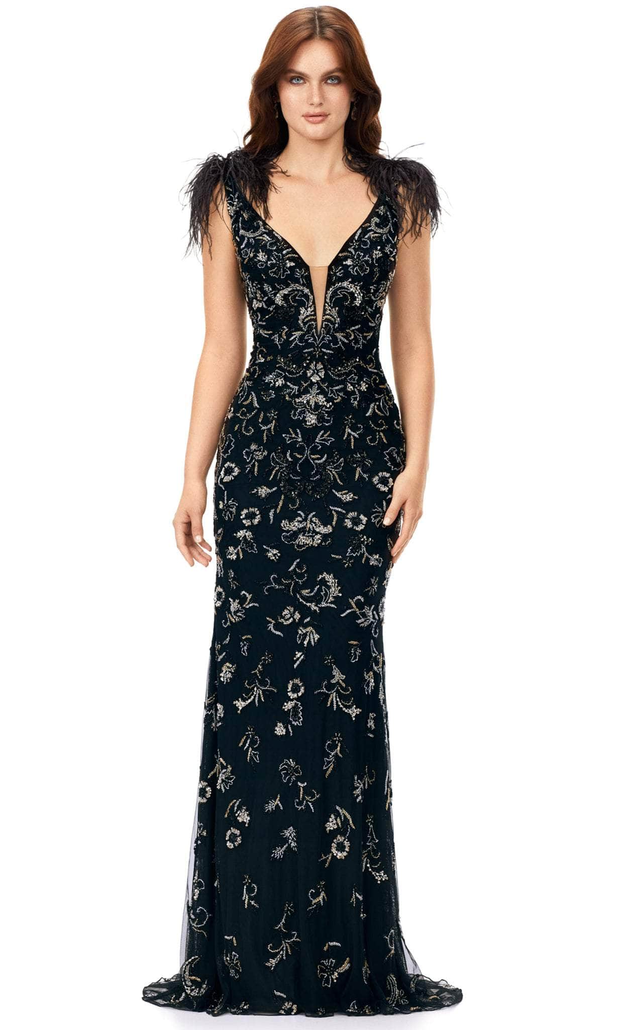 Image of Ashley Lauren 11349 - Sleeveless Feathered Evening Gown