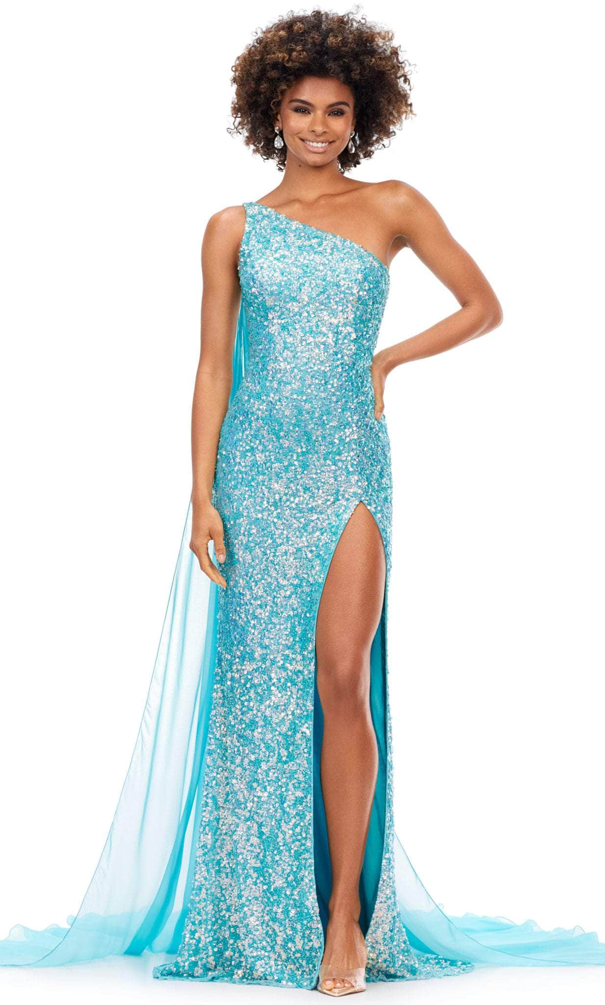 Image of Ashley Lauren 11371 - Asymmetric Sequin Prom Gown With Cape