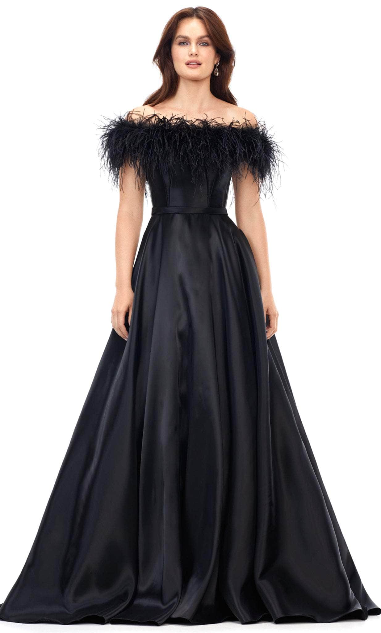 Image of Ashley Lauren 11382 - Feathered Off-Shoulder Ballgown